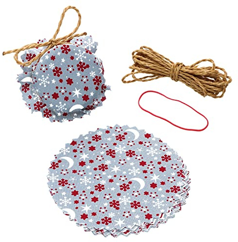MamboCat 10er Marmeladendeckchen rote Schneeflocken Ø 14 cm + 1 Fixiergummi + 4 m Schnur I passend für Einmachgläser bis max. Ø 7 cm I Einmachgläser I Geschenkverpackung I Stoffdeckchen