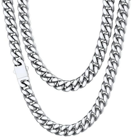 ChainsHouse Kette Herren Damen Panzerkette 5/7/9/12mm breit Miami Halskette Edelstahl Männer Gliederkette in Silber/Gold/Schwarz Kubanische Kette ohne Anhänger Schmuck Kettenlänge 46-76cm