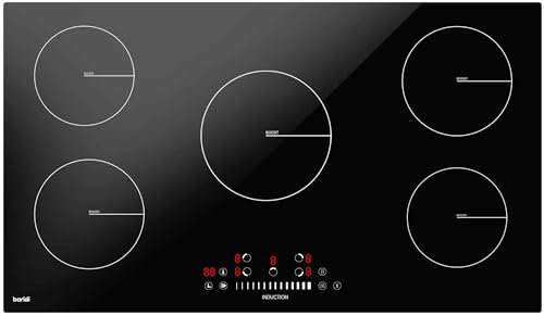 Baridi 90cm Built-In Induction Hob with 5 Cooking Zones, 9300W, Boost Function, 9 Power Levels, Slider Touch Control, Hardwired - DH180
