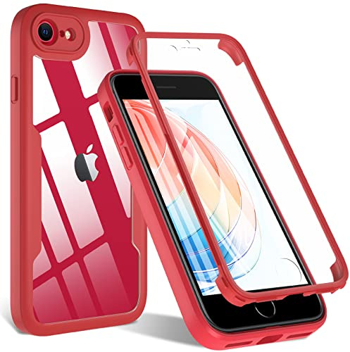 OWKEY iPhone SE 2020 Case, iPhone SE 2022/8/7 Case, 360° Full Body, Red | With Built-In Screen Protector, Shockproof Protective Phone Cover for iPhone SE/8/7 3rd 2nd Gen
