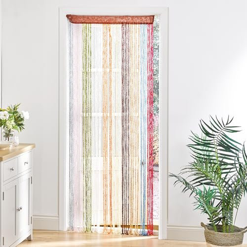 mysmartbuy.com Multicolour String Door Curtain – 90 x 200cm Colourful Single Summer Doorway Fly Screen Room Divider – Keeps Flies, Insects, Wasps Out, Fits Doors or Windows From 70cm-120cm