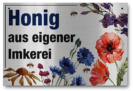 Apoidea – Honig aus eigener Imkerei Schild/Bienen Schild Werbeschild aus Aluminium gebürstet/Imkereibedarf/Bienenzubehör und Imkerzubehör/Imkerbedarf