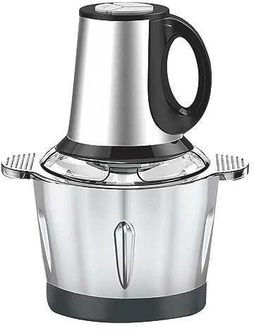 Picadora de carne eléctrica de 500 W de acero inoxidable con capacidad de 3 l – 2 niveles de velocidad, MOKEKA protección contra sobrecalentamiento, 4 cuchillas de acero para carne, verduras y frutas