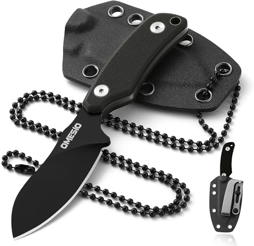 Omesio Nessmuk Neck Knife Aus D2 Stahl, Kompakte Bauweise, Scharf | G10 Griff, Kydex-Scheide mit Gürtelclip, Full Tang Konstruktion, zuverlässiger Begleiter für Survival und Outdoor, scharf