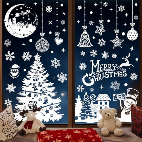 9 Feuilles Stickers Noel Fenetre,Décoration de Noël Fenetre Stickers DIY Amovibles PVC Réutilisables Autocollant Fenetre pour Deco NoëL Intérieur