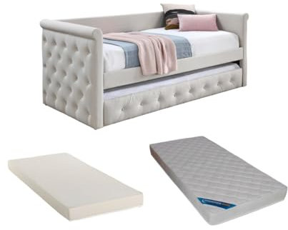 Vente-unique-Ausziehbett + Matratze - 2 x 90 x 190 cm - Stoff - Beige - Louise