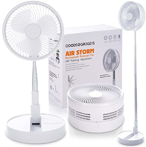 GOODS+GADGETS Faltbarer Tischventilator & Stand-Ventilator mit wiederaufladbarer Batterie mit 6000 mAh Akku; sehr leise und tragbar
