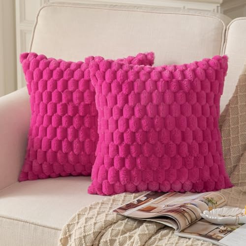 Mandioo 2er Set Rosa Rot superweichen dekorative Plüsch Kissenbezug Kissenbezüge 40 x 40 cm Wollsamt Dekokissenbezüge Kissenhülle Sofakissen Dekokissen flauschig für Couch Sofa Bett Wohnzimmer
