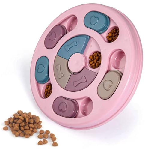 ANIMOOD - Gamelle Interactive pour Chiens & Chats - Bol Anti-Glouton pour Croquettes - Puzzle Alimentaire pour Alimentation Lente - Facile à Nettoyer - Rose