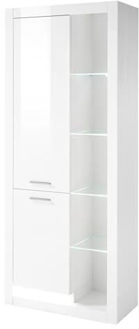 Furn.Design Vitrine in weiß Hochglanz Vitrinenschrank Wohnzimmer Esszimmer Hochschrank 80 x 195 cm Ladis (Vitrine 2)
