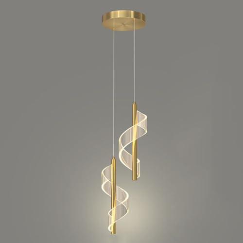 Mengjay LED Pendelleuchte Esstischlampe Dimmbar Insellampe Modern Esstisch Hängeleuchte Esszimmer Hängelampe,Wohnzimmerlampe hängend Höhenverstellbar Esstischlampe, Bürolampe (Gold (doppelköpfig))