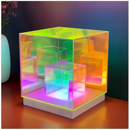 Cube Art Light Lámpara de cubo de acrílico LED Lámpara de mesa de luz nocturna 3D Colores de luz de cubo mágico Lámpara de estado de ánimo cambiante para dormitorio, sala de estar, regalos ( Size : S