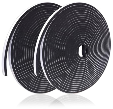GuangTouLSelf Adhesive Foam Strip, Weather Stripping Door Seal for Draught Excluder, Soundproof & Insulation Tape for Doors and Windows, For Ultra Narrow Gaps 1–3mm, 2 Rolls Total 10m (6mm x 3mm x 5m)