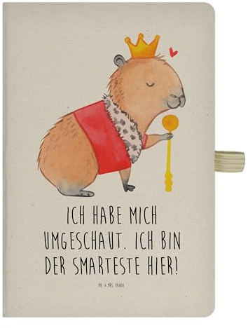 Mr. & Mrs. Panda DIN A5 Baumwoll Notizbuch Capybara König - Geschenk, Schreibbuch, Tiermotive, Gute Laune, Journal, lustige Sprüche, Skizzenbuch,