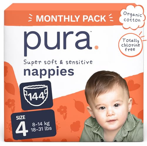 Pura Pañales para Bebé Talla 144, 72 Unidades, 8-14 kg, Ultra Suaves, Hipoalergénicos y para piel sensible, Tecnología Blowout Blocker™, hasta 12 horas de protección contra fugas