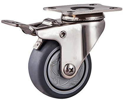 Rolle, Lenkrolle, Rolle mit Bremse, Rolle aus Edelstahl 304, 50-mm-Möbelrolle, Lenkrollen aus TPR-Gummi, Tragkraft 120 kg, für Möbelwagen