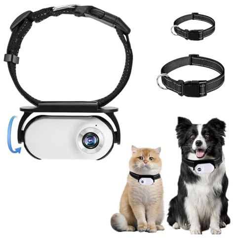 Cámara con Collar para Gatos, Collar Rastreador de Perros HD 1080P, Mini Cámara de Acción para Grabaciones de Vídeo en Interiores/Exteriores, Suministros para Mascotas (White)