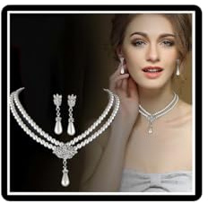 Faruodis Perle Hochzeit Halskette Ohrringe Set Braut Kristall Anhänger Halskette Sets Strass Marquise Kette Schmuck für Frauen Damen (Weiß A)