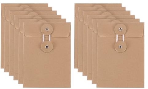 PATIKIL 12pz Buste in Carta Kraft con Chiusura a Corda, 5,5 x 4 Pollici Buste Vintage Archiviazione Documenti Cartelle per Ufficio Casa Organizzazione Documenti, Marrone
