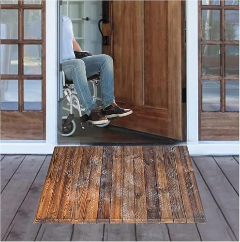 Schwellenrampe, rutschfest, braunes Holz, Rollstuhlrampe für Treppe/Bordstein, robuste Schwellenrampe, Terrasse, Hof, Gehweg, Haustür, Gehweg, Schräge (60 x 10 x 50 cm)