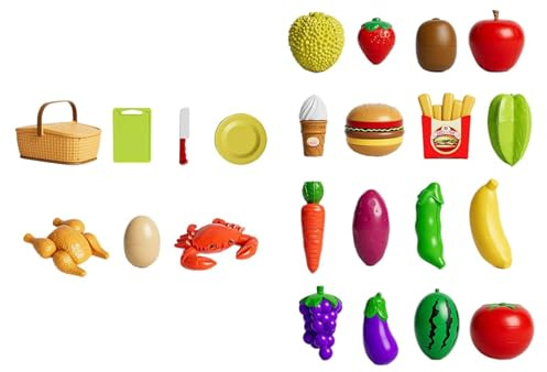 HuadaXtai Ensemble de cuisine pour enfants avec panier de rangement et fruits et légumes à découper, 22 Pièces