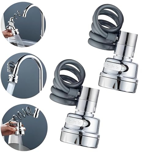 Kitchen Tap Spray Head, Regerly Pack of 2 Pcs 3 Water Flow Modes Faucet Extender Attachment 360°Swivel Kitchen Tap Spray Head Attachment for Taps Extension Connection for Kitchen Bathroom