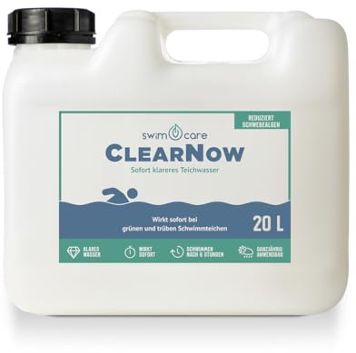 swimcare® ClearNow - 20 Liter - Sofort klareres Teichwasser - Für klareres Wasser ohne Schwebealgen im Schwimmteich - Sofortige Wirkung, schnelles Aufklaren, reduziert Schadstoffe