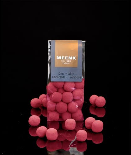 1x Meenk Drop + Witte Choco + Framboos 150g I würziges Lakritz mit weißer Schokolade und Himbeer aus den Niederlanden I holländische Lakritz I Schokolade I süß und würzig