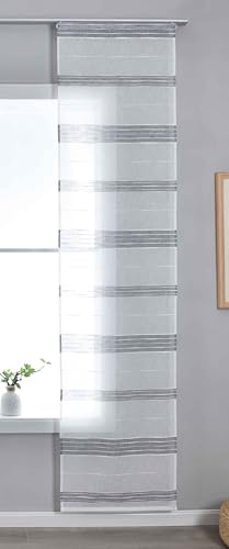 Gardinenbox 202460P_AMA Rideau Coulissant Semi-Transparent avec Chariot de Panneaux H x l : 245 x 60 cm - Gris « Francfort » - Reliure en Lin - Motif Lignes - Indéformable et Robuste