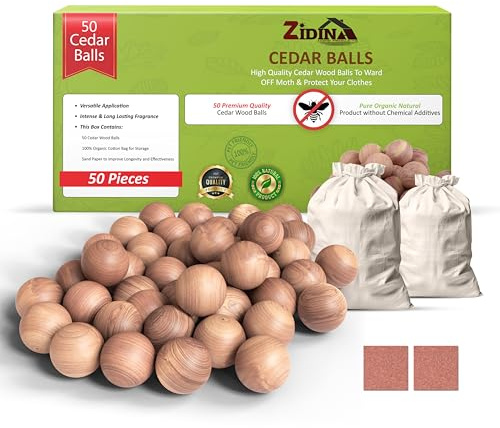 Zidina 50 Palline di tarme Naturali per Guardaroba, Protezione antitarme per Guardaroba, Anti tarme, Senza Sostanze chimiche e riutilizzabili, Contro Le tarme, Cedar Balls
