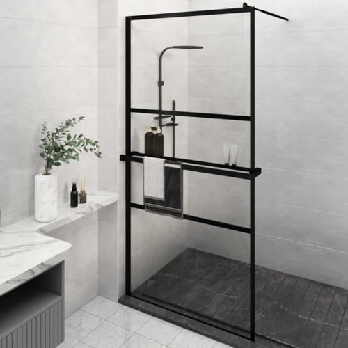 Home & Garden Paroi de douche à l'italienne avec étagère en verre ESG et aluminium Noir 115 x 195 cm