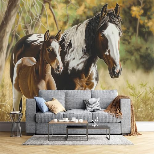 Fotomurales Caballos Salvajes 300X210Cm Papel Pintado Seda Decoración De Pared Decorativos Murales Moderna De Diseno Fotográfico Animales Naturales 3D Decorativos Murales