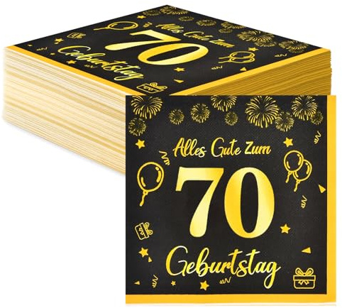 Servietten 70. Geburtstag Deko Schwarz Gold - Happy Birthday Tischdeko für Mann und Frau, 40 Stück Papier Servietten Decorations 33x33cm