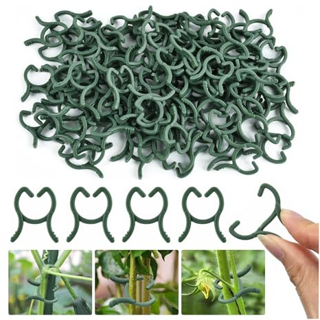 LQTSLFM 100 Stück Pflanzenklammern Grün, Klein Pflanzenclips 2 x 2.6cm, Pflanzen Clips für Kletterpflanzen Wiederverwendbar Tomatenclips, Gartenklammern für Unterstützen Pflanzen Gemüse Obst