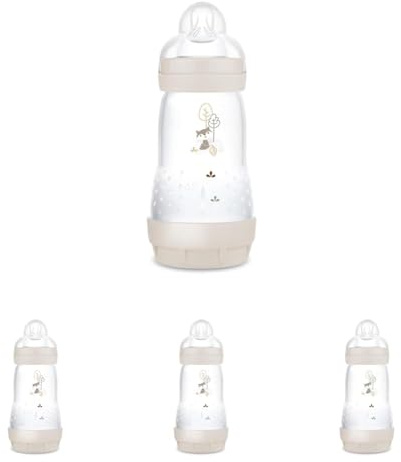 MAM Easy Start Anti-Colic Babyflasche (260 ml), besonders gut akzeptierte Milchflasche, Baby Trinkflasche mit Bodenventil gegen Koliken & Sauger Größe 1, 0+ Monate, Fuchs (Packung mit 4)