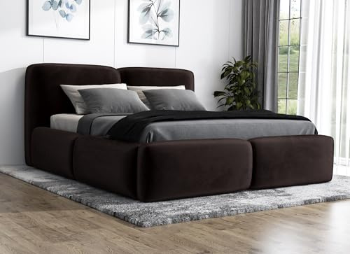 A&J MöbelLand Polsterbett 120x200 mit Bettkasten und Lattenrost – OLKE, Bett mit Matratze und Stauraum in Dunkelbraun