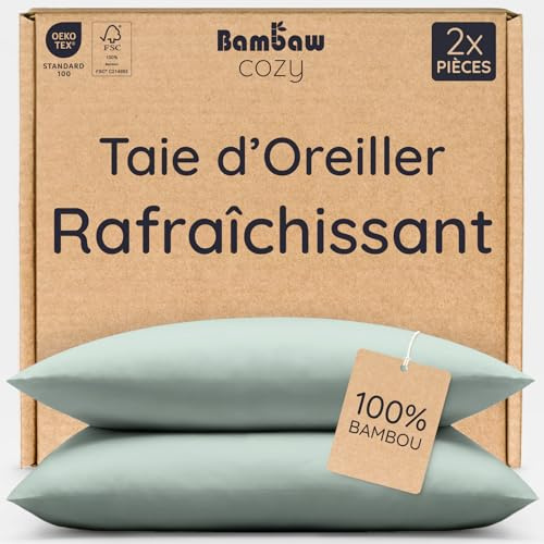 Bambaw Funda Almohada 40x80 cm Bambú, Pack de 2, Funda Almohada Sudor Anticalor, Sabanas Frio para Verano e Invierno, Sabanas Termorreguladora Sostenibles, Sábanas Bambú Suaves (Verde Agua)