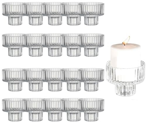 Zuzer Glas Kerzenhalter 20er Set Kerzenständer 2-in-1 Stabkerzenhalter Hochzeit Tischdeko für Stabkerze Kerzen Esstisch Party Weihnachten Advent Wohnzimmer Vintage Deko