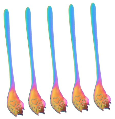 MAGICLULU 5pcs Paw Shaped Stainless Steel Coffee Stirring Spoon Dessert Spoon Novelty Teaspoon for Tea Desserts Ice Cream