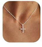 SIXDUTON Kreuz Kette Damen 18K Gold/Weißgold Vergoldete Choker CZ Kreuz Anhänger Halskette Schmuck Geschenk für Frauen Mädchen (Silber)
