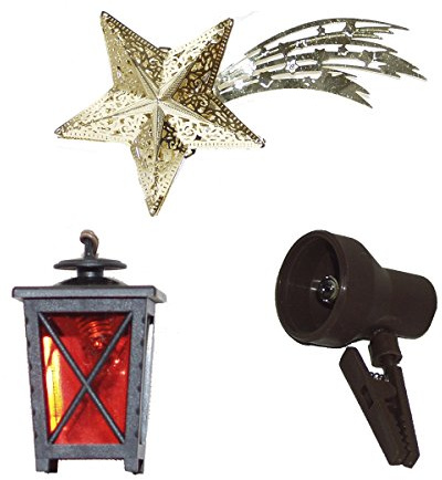 Generisch Alfred Kolbe Krippenzubehör-Set, Weihnachtsstern, Laterne und Strahler, 3-teilig