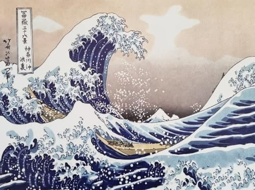 KUSTOM ART Poster Decorativo da Parete Serie Opere Famose La Grande Onda di Kanagawa Hokusai Stampa su Carta Cartoncino 40x30cm Senza Cornice