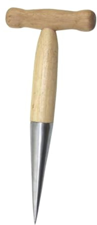 DOITOOL Edelstahl Pflanzhilfe mit Holzgriff Handlicher Blumenzwiebelpflanzer Ergonomischer Dibber zum Bodenlockern und Aussaat Robuster Dibbler für Garten und Setzlinge Zeitersparnis Beim