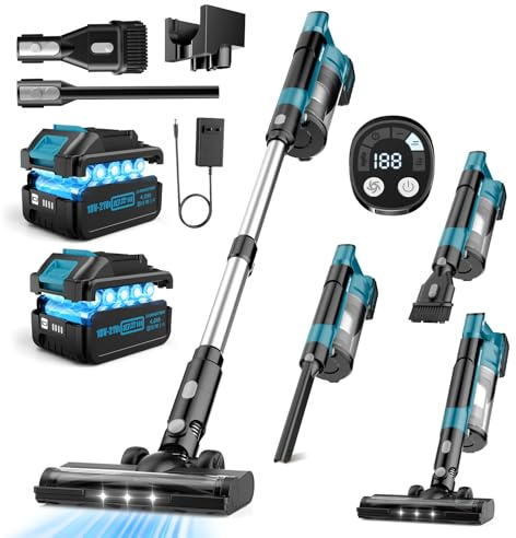 Innopower 6 in1 Aspiradora sin Cable 700W/60kPa/70Mins, Aspiradora Escoba Potente con Pantalla Táctile LED, Antienredo y Modo Automático para Suelos/Alfombras/Pelo de Animales