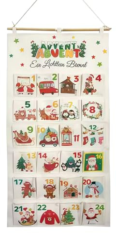 Tyg jul advent – quiltad semester nedräkning, broderat väggdiagram | Påfyllningsbar tygskärm, gör-det-själv festlig fickorganisatör, tygdekoration, mjuk säsongsmässig hängande kalender