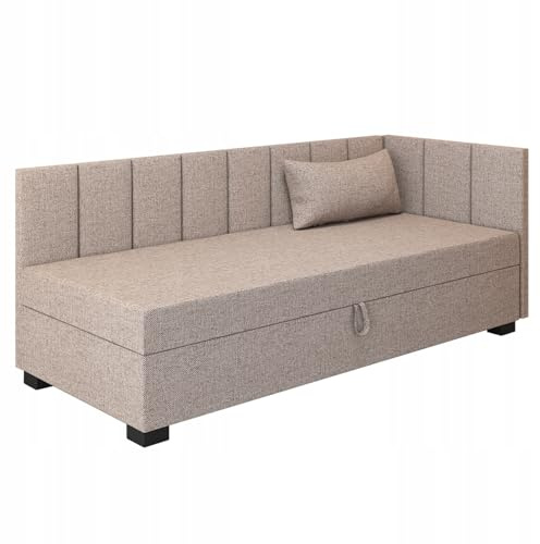 TAPCZANY24 - Boxspringbett Adel+ 83x198 cm mit Schaumstoff Matratze | Bett mit Matratze, Polsterbett mit Bettkasten, Gepolstertes Einzel Bett, Schlafsofa - Biskuitbeige