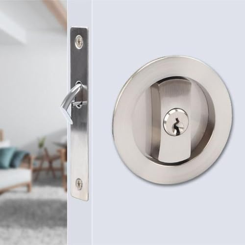 Tidevib Serratura invisibile per porte scorrevoli per interni, con chiave, gancio singolo, in lega di zinco, chiusura di sicurezza per porte pieghevoli per cucina e balcone, nero