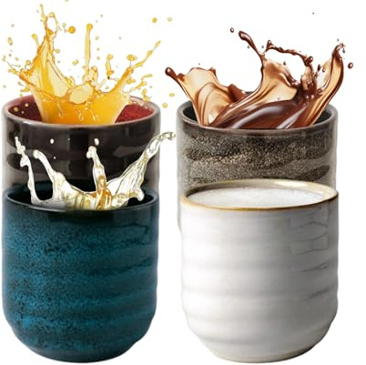 Holdes Pequeñas Tazas de Té - 4 Piezas De Vasos De Agua Con Diseño Japonés - Vasos de Café de Cerámica de Estilo Japonés,para Mujeres Hombres Hogar Navidad Vacaciones Chocolate Caliente Bebida Leche