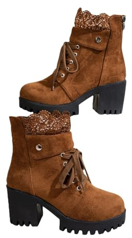 Vintage Snörstövlar Damplatåstövlar Med Blockklack Vattentäta Höga Klackar Mockastövlar Med Dragkedja Brittisk Stil Booties Kvinnor Fritid Ankelskor(Brown,41 EU)
