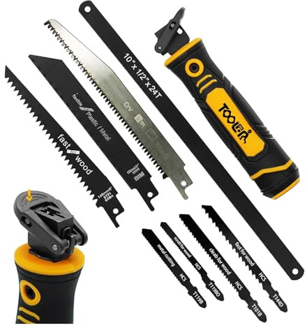 8-in-1 Multi Blades Hand Saw, Drywall Cutter. Hacksaw. Long Blade Hand Saw, Jab Saw, for Cutting Drywall, Sheetrock, Wood, Metel, Plastic, Plywood. Blade Quick Change Mechanism